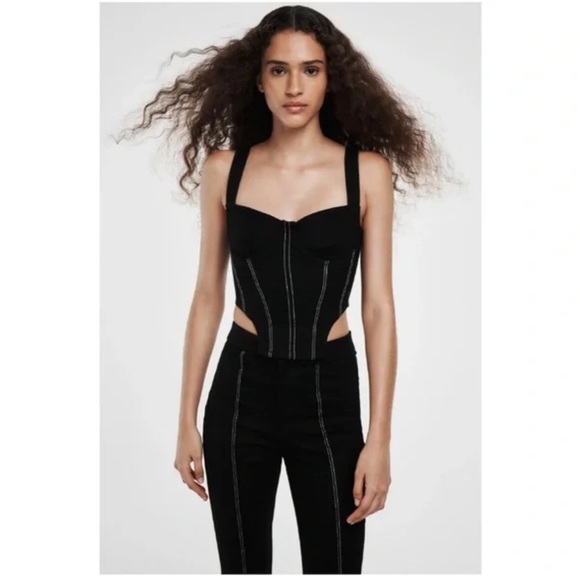 Zara Black Top with White Stitching - Picture 5 of 16